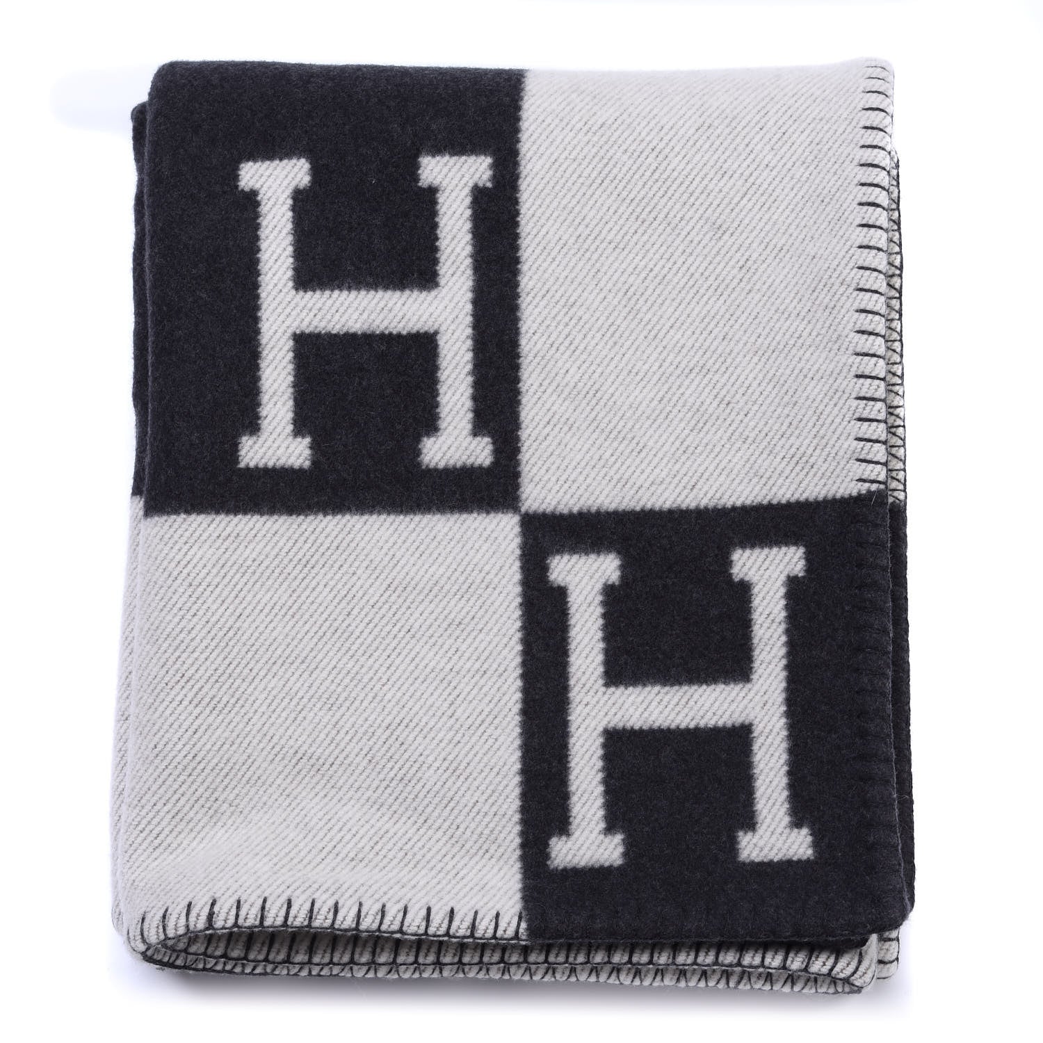 Hermes Wool Cashmere Avalon Blanket Ecru Gris Fonce 1 of 3