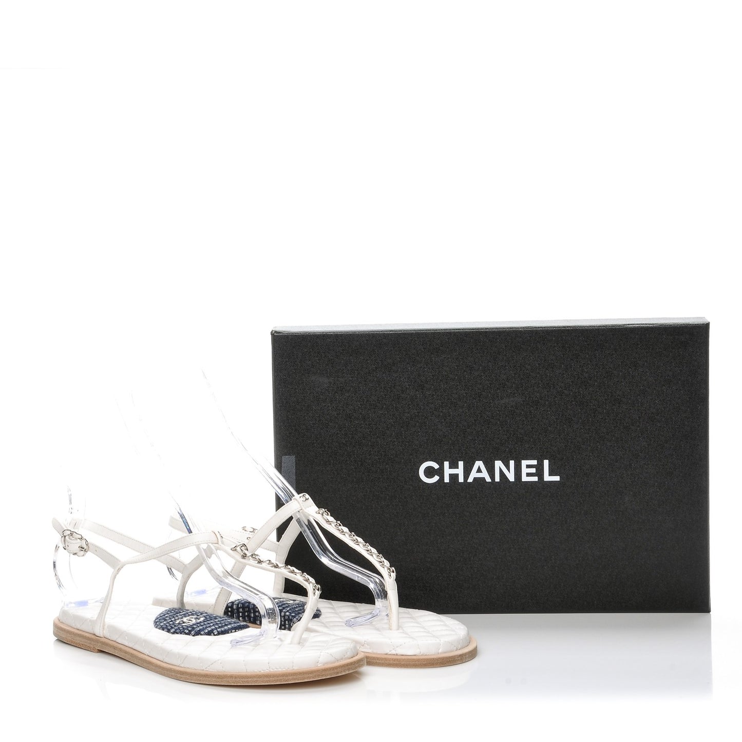 Lambskin CC Chain Thong Sandals 41 Cream