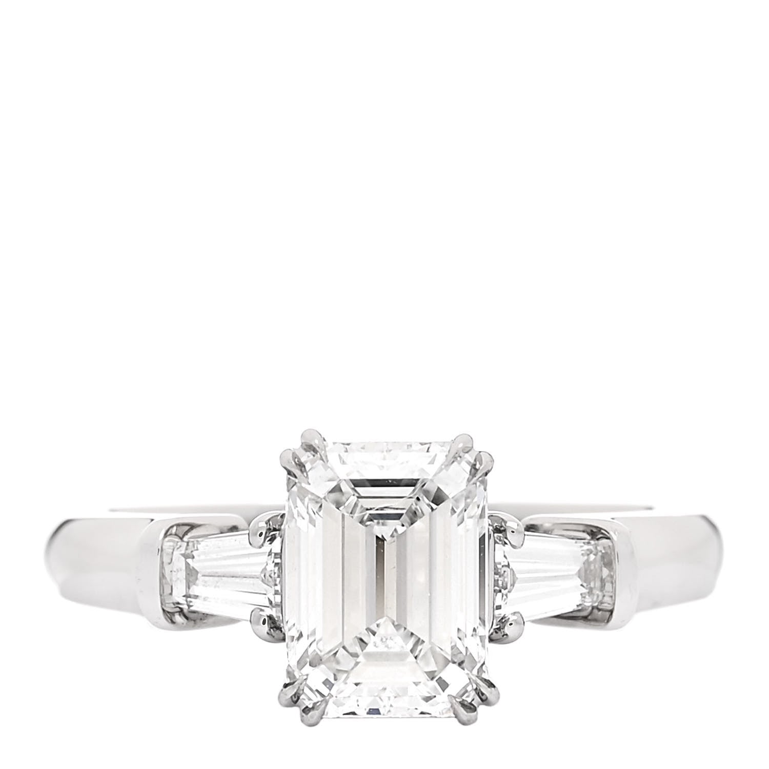 Harry Winston Platinum Diamond 1.27ct Emerald Cut Tapered Baguette Engagement Ring 47 4 1 of 7