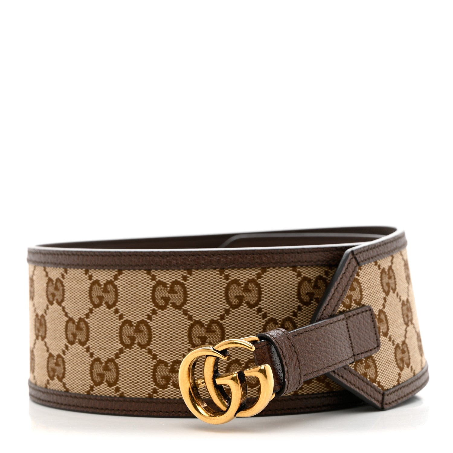 Gucci Monogram Calfskin GG Marmont Wide Belt 90 36 Beige Ebony 1 of 6