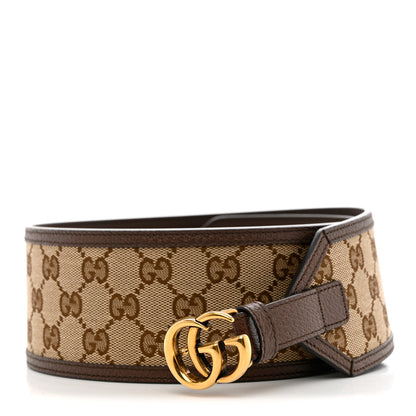 Gucci Monogram Calfskin GG Marmont Wide Belt 90 36 Beige Ebony 1 of 6