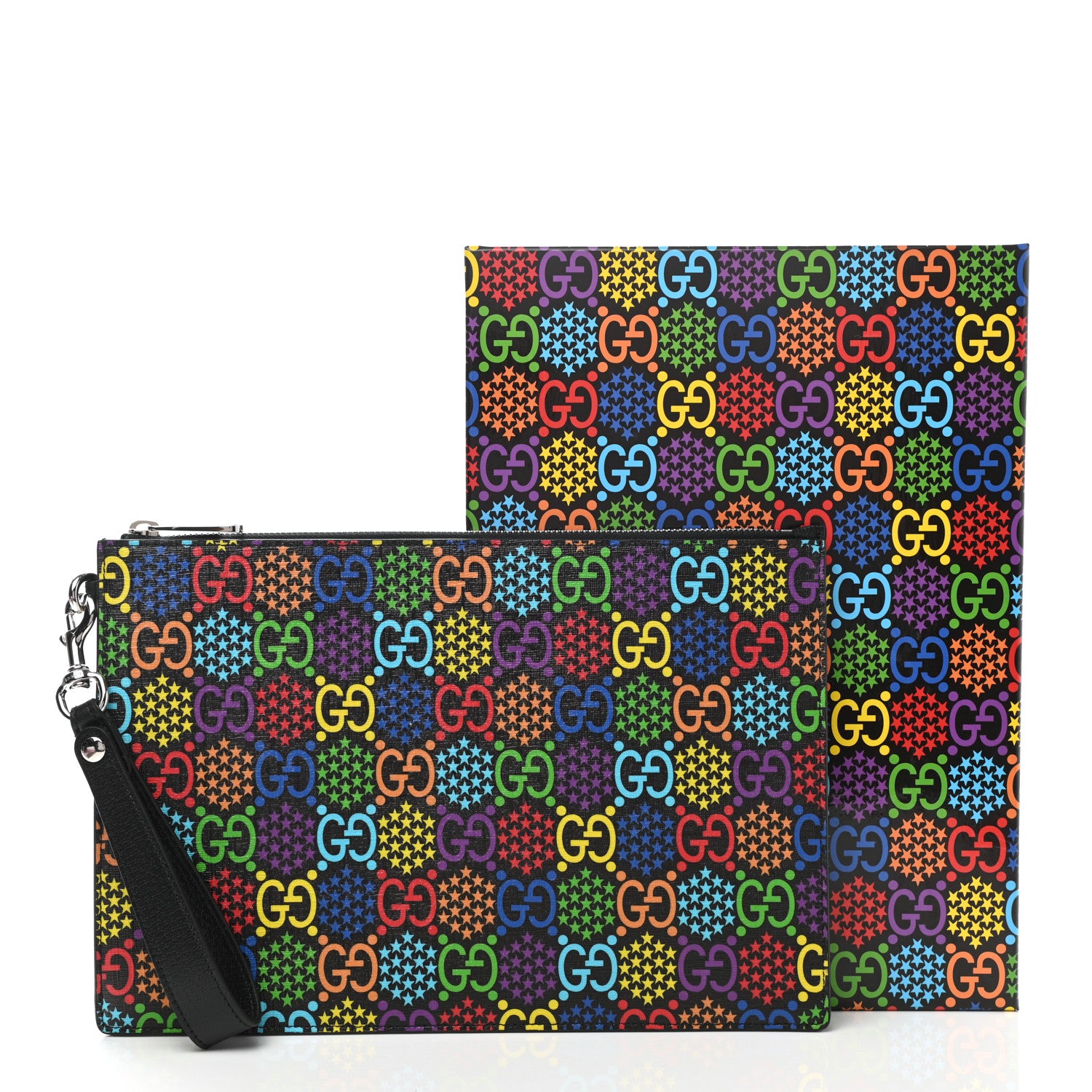 Gucci GG Supreme Monogram Psychedelic Zip Wristlet Pouch Black Multicolor 8 of 8