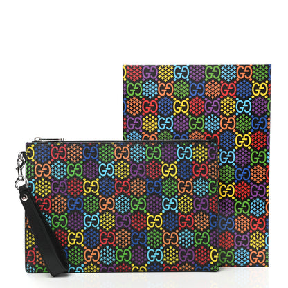Gucci GG Supreme Monogram Psychedelic Zip Wristlet Pouch Black Multicolor 8 of 8