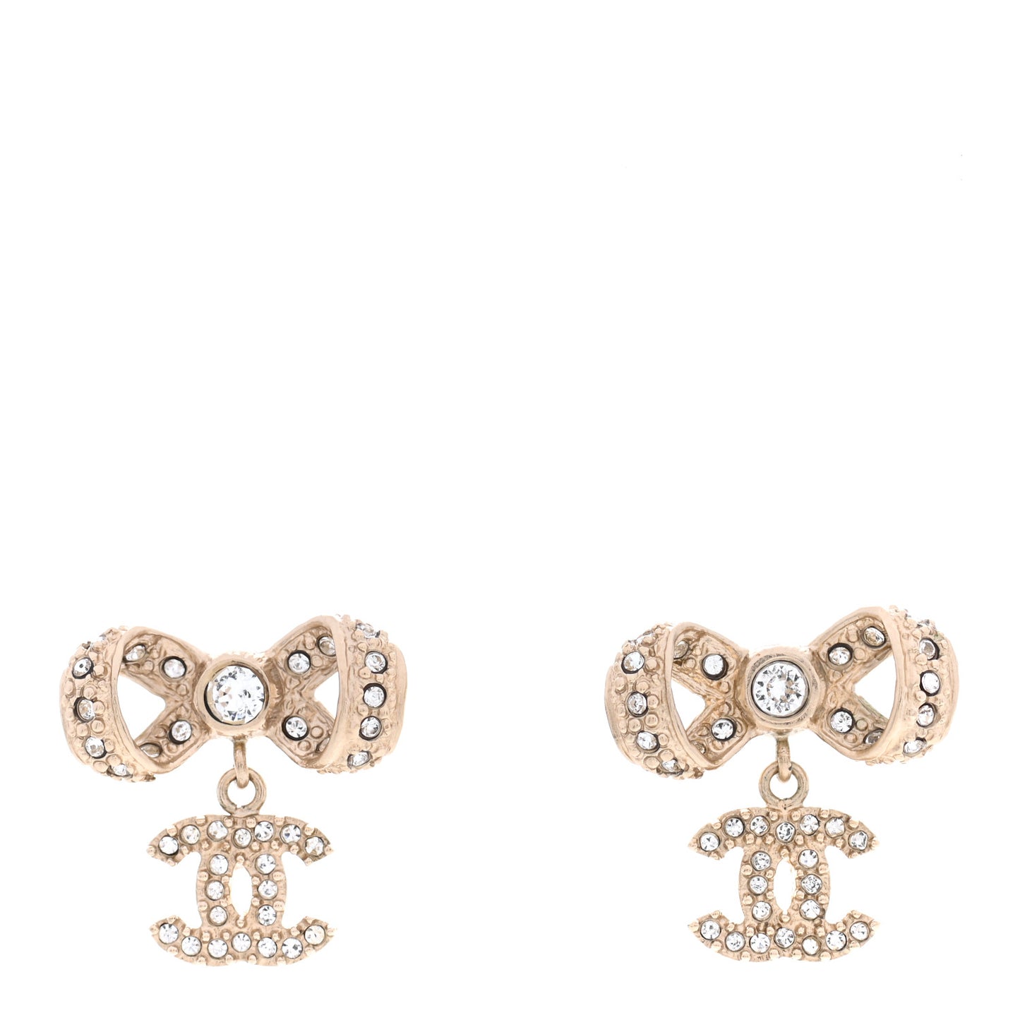 Crystal CC Bow Drop Earrings Gold