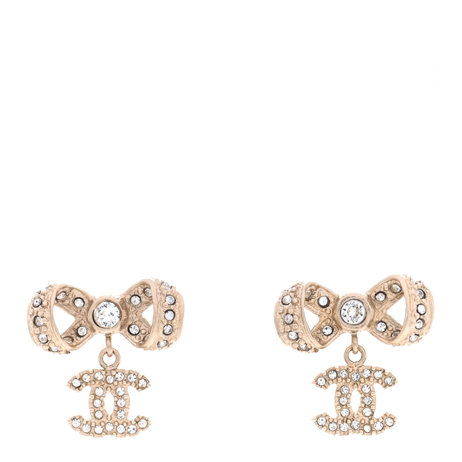 Chanel Crystal CC Bow Drop Earrings Gold 1 of 5