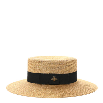 Gucci Glittered Straw Grosgrain Wide Brim Hat M Gold Black 4 of 9