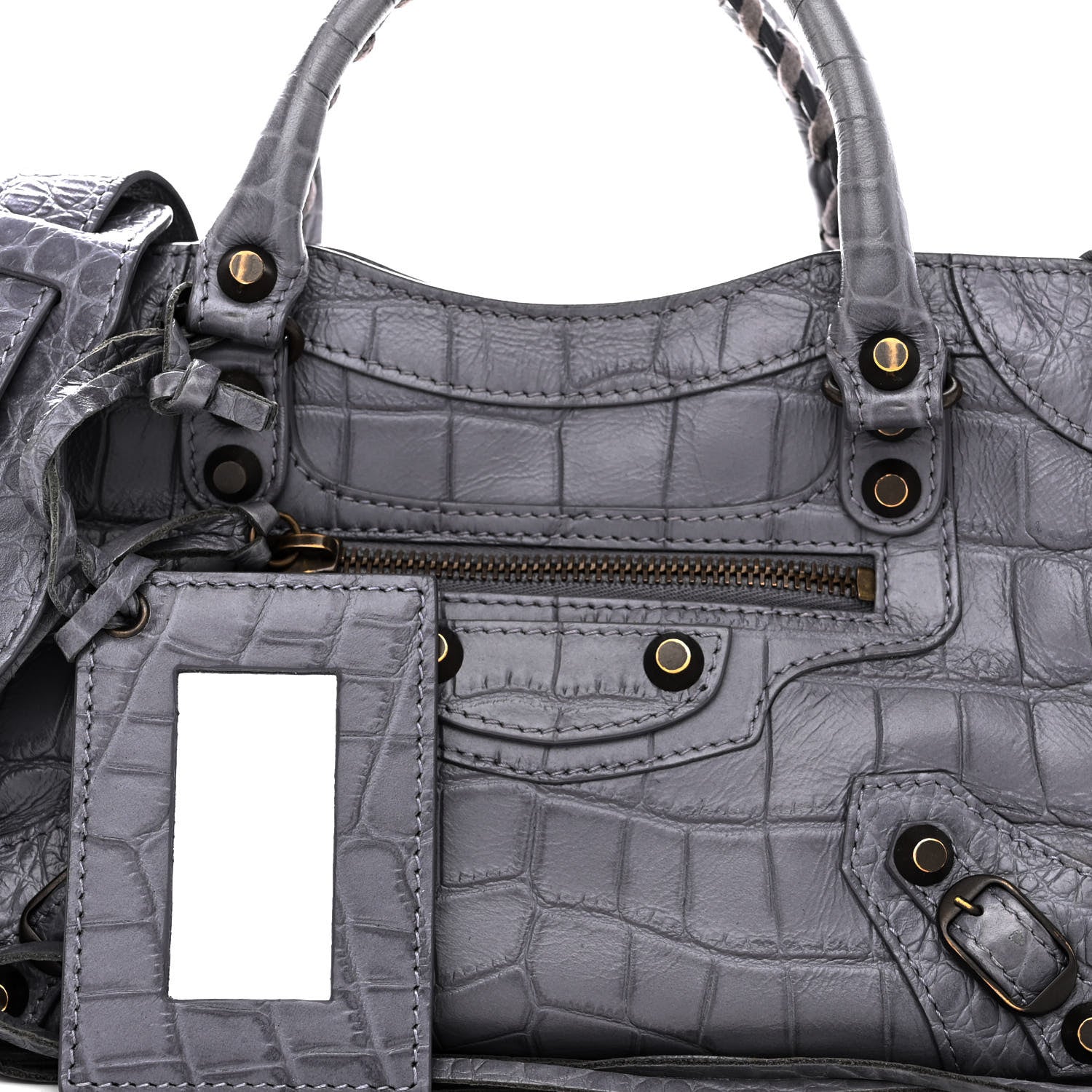 Balenciaga Calfskin Crocodile Embossed Classic Hardware Mini City Gris Beton 9 of 12