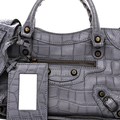 Balenciaga Calfskin Crocodile Embossed Classic Hardware Mini City Gris Beton 9 of 12