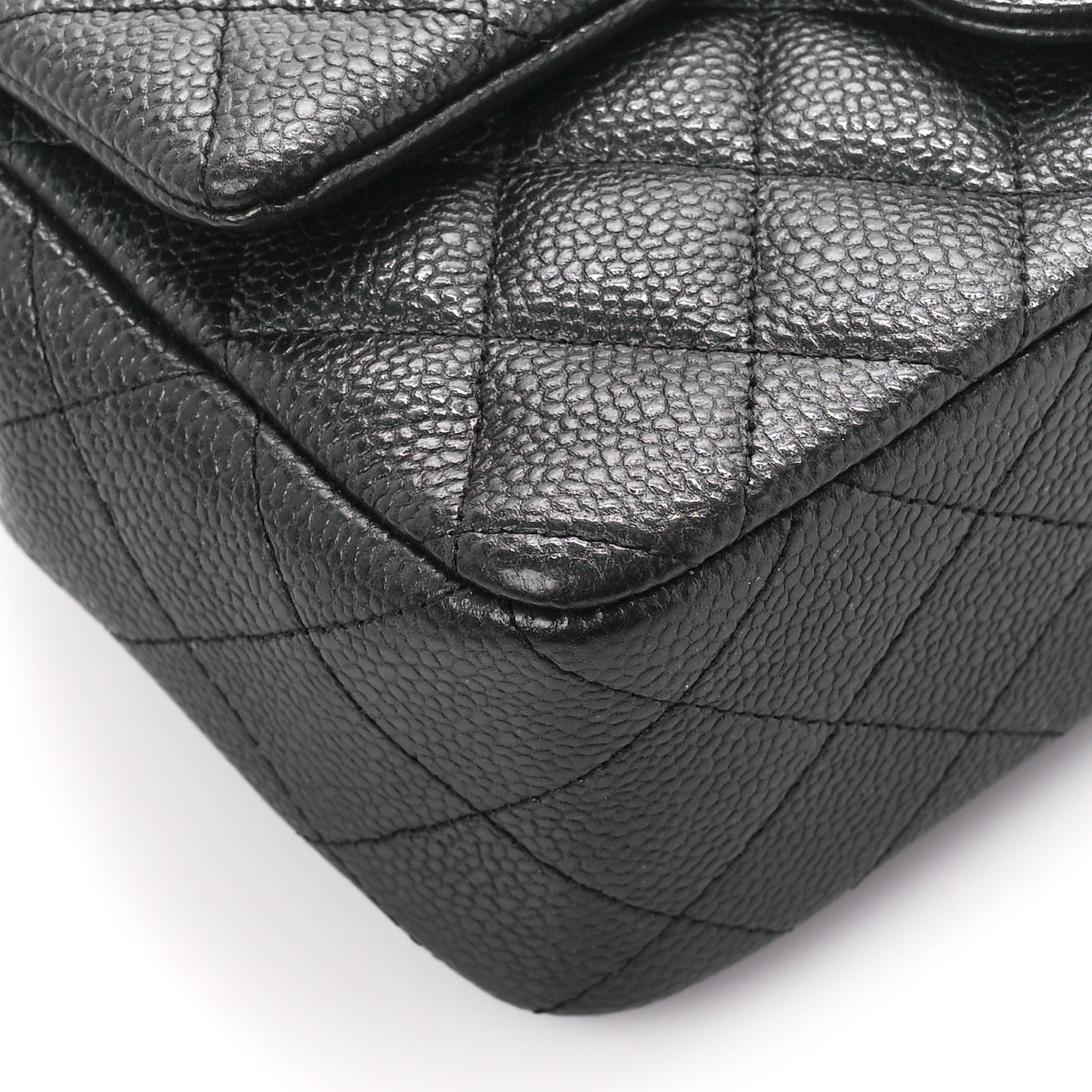 Iridescent Caviar Quilted Mini Rectangular Flap Charcoal