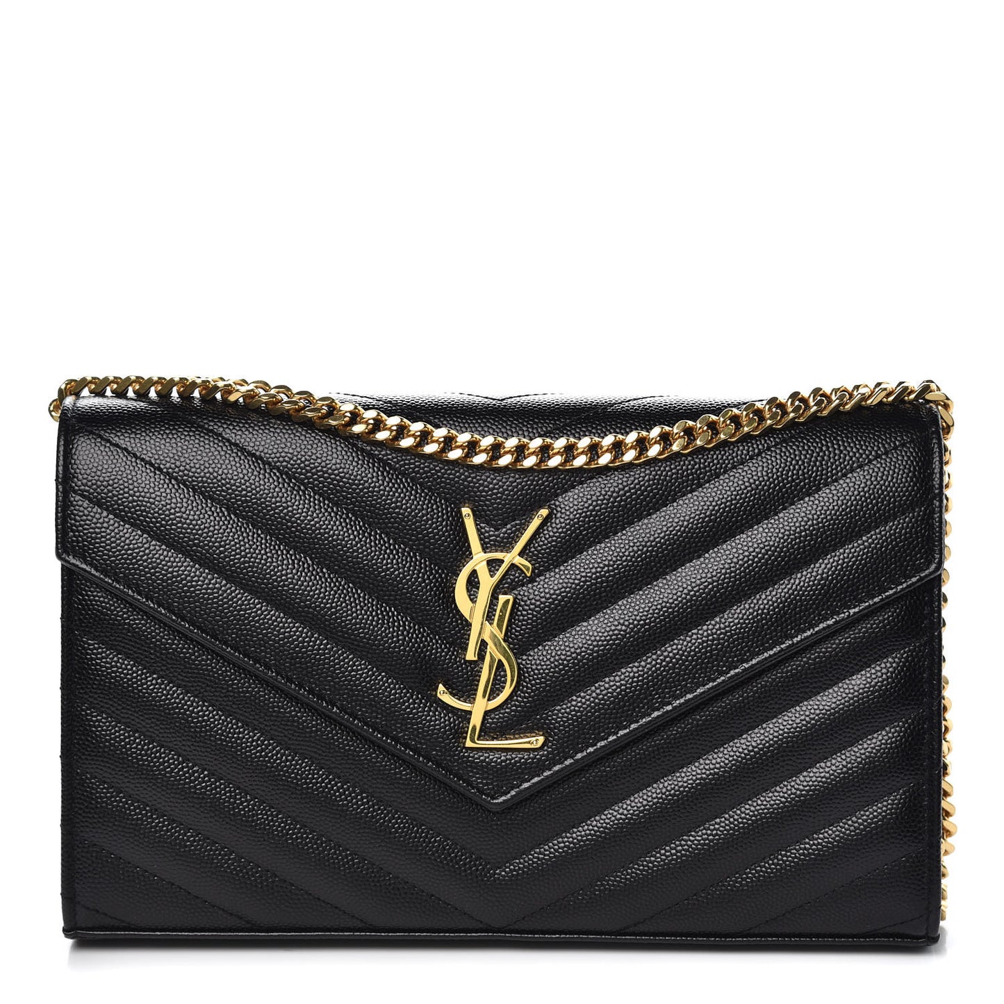 Grain De Poudre Matelasse Chevron Monogram Chain Wallet Black