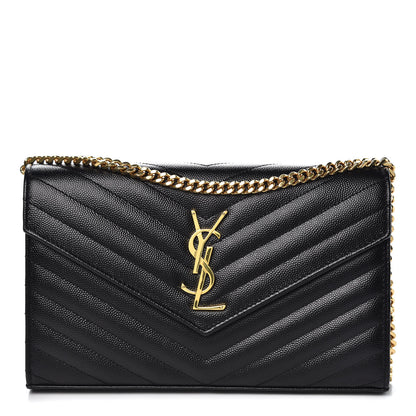 Saint Laurent Grain De Poudre Matelasse Chevron Monogram Chain Wallet Black 1 of 7