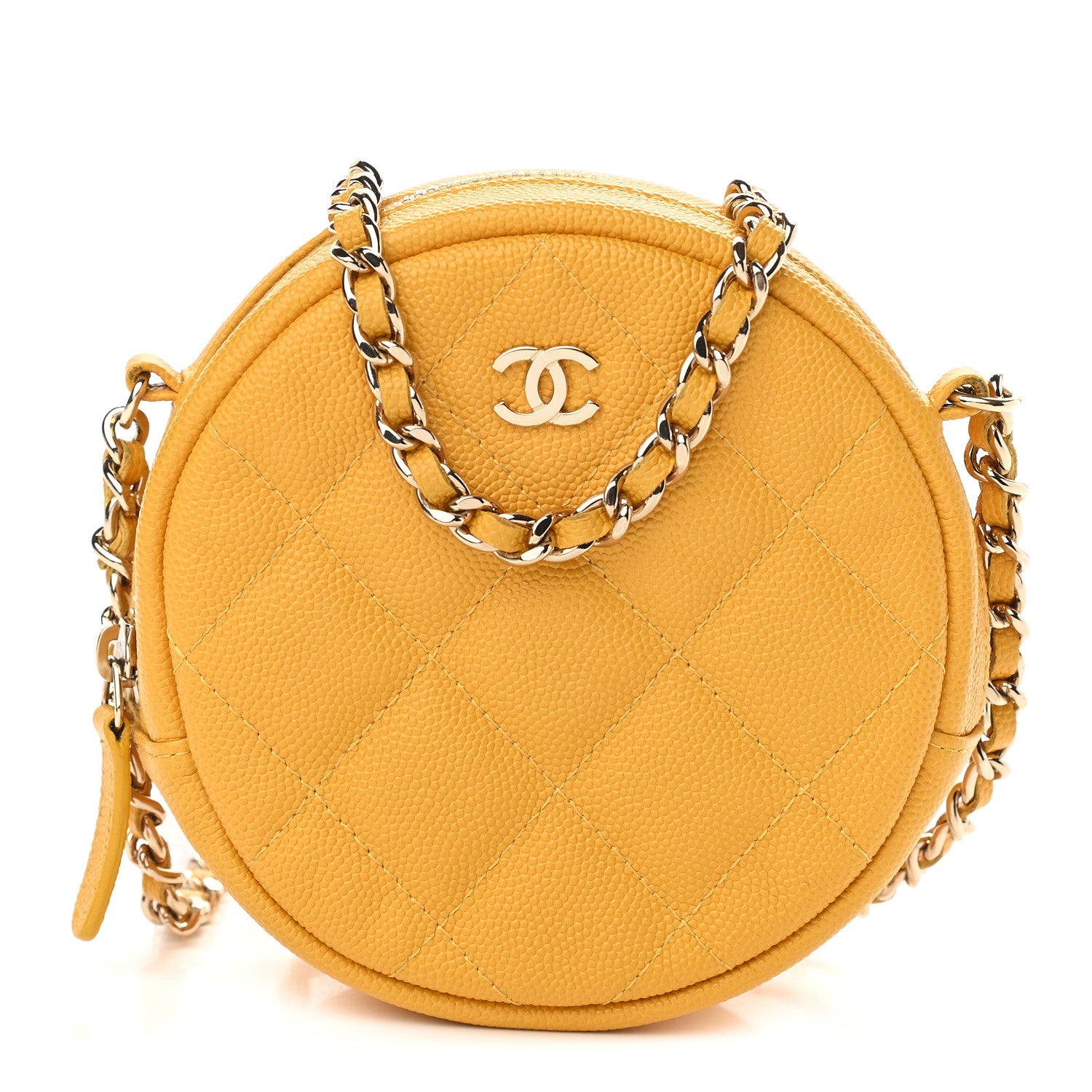 Chanel Caviar Quilted Round Clutch With Chain Yellow 1 of 9