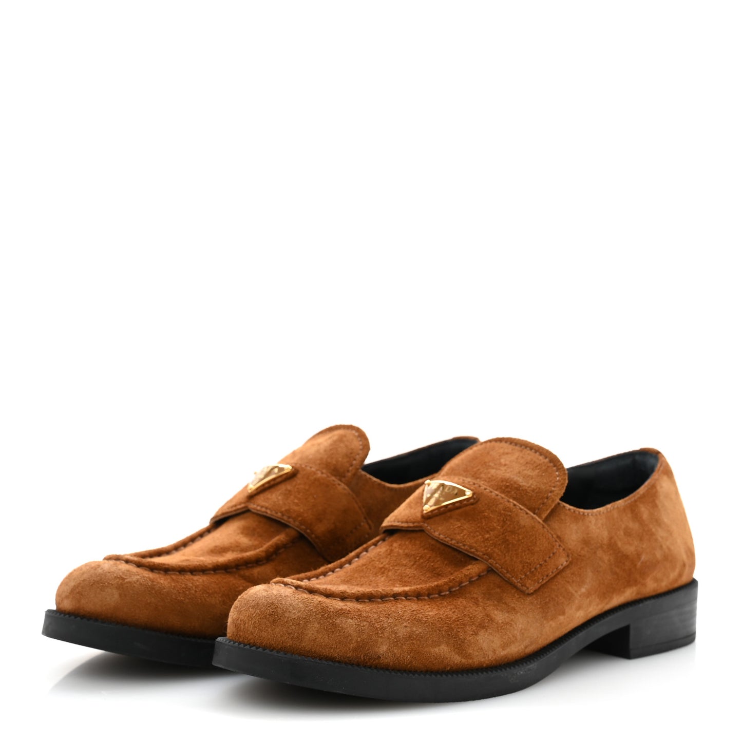 Suede Metal Triangle Logo 20mm Loafers 40 Light Brown