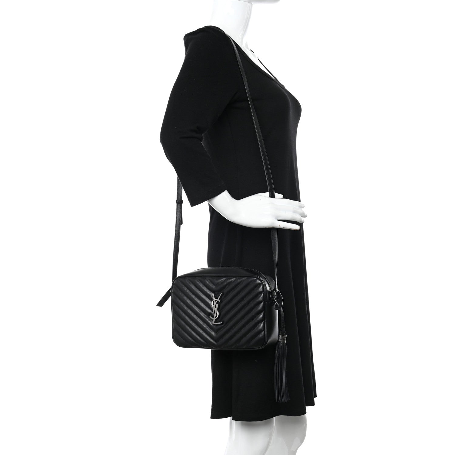 Saint Laurent Calfskin Matelasse Monogram Lou Camera Bag Black 2 of 12