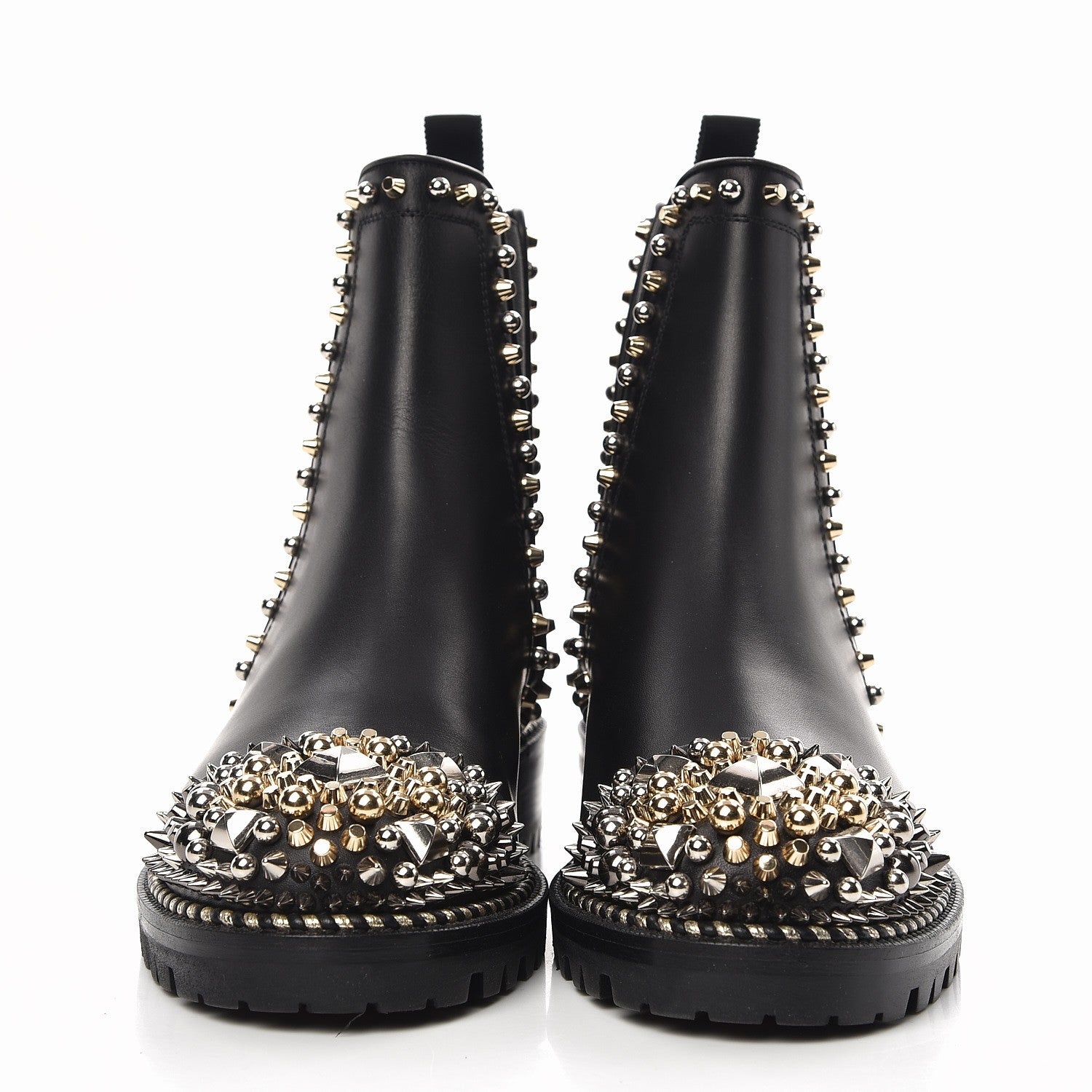 Christian Louboutin Calfskin Studded Chasse A Clou Flat Chelsea Boots 38 Black 2 of 8