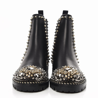 Christian Louboutin Calfskin Studded Chasse A Clou Flat Chelsea Boots 38 Black 2 of 8