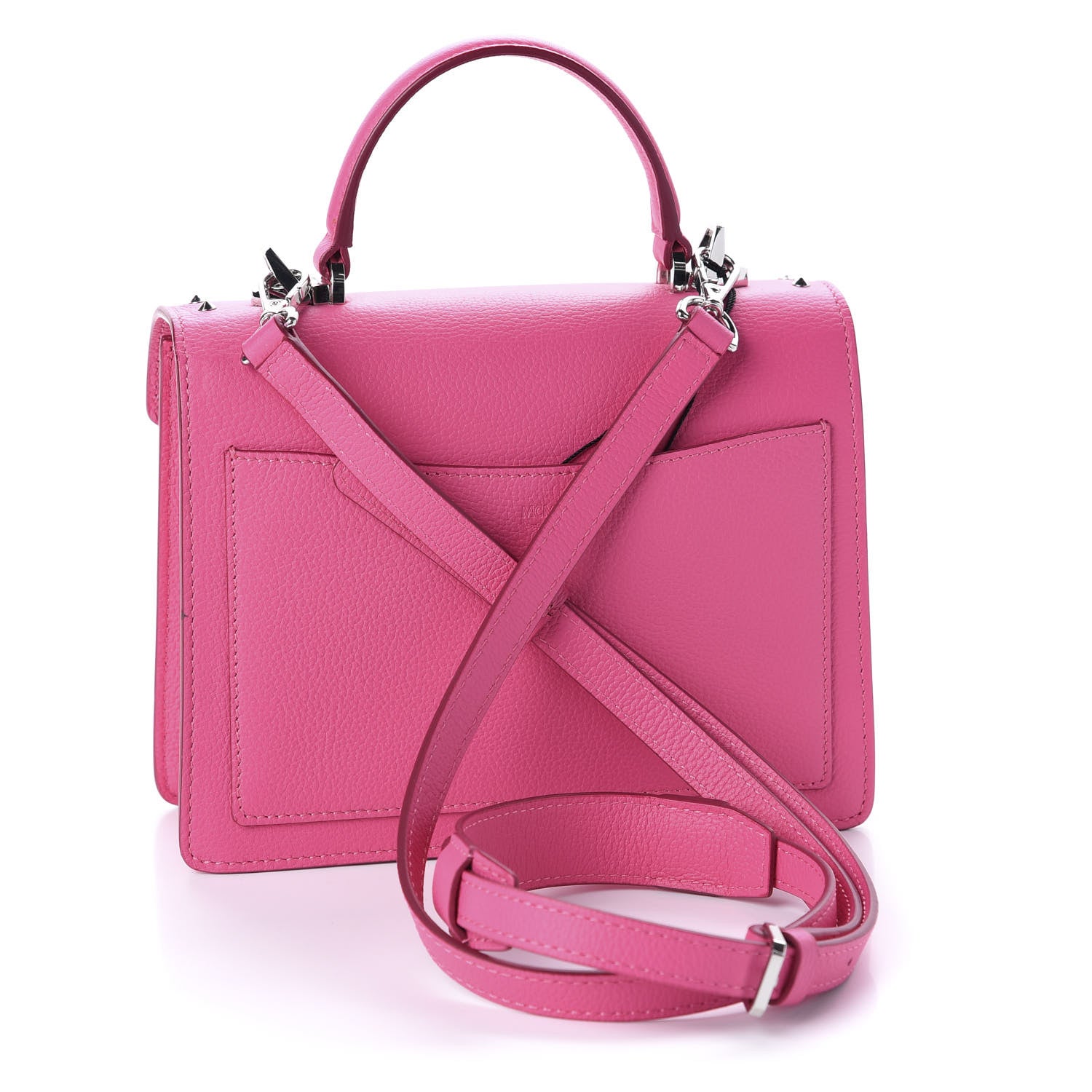 MCM Calfskin Studded Small Patricia Satchel Pink 3 of 12