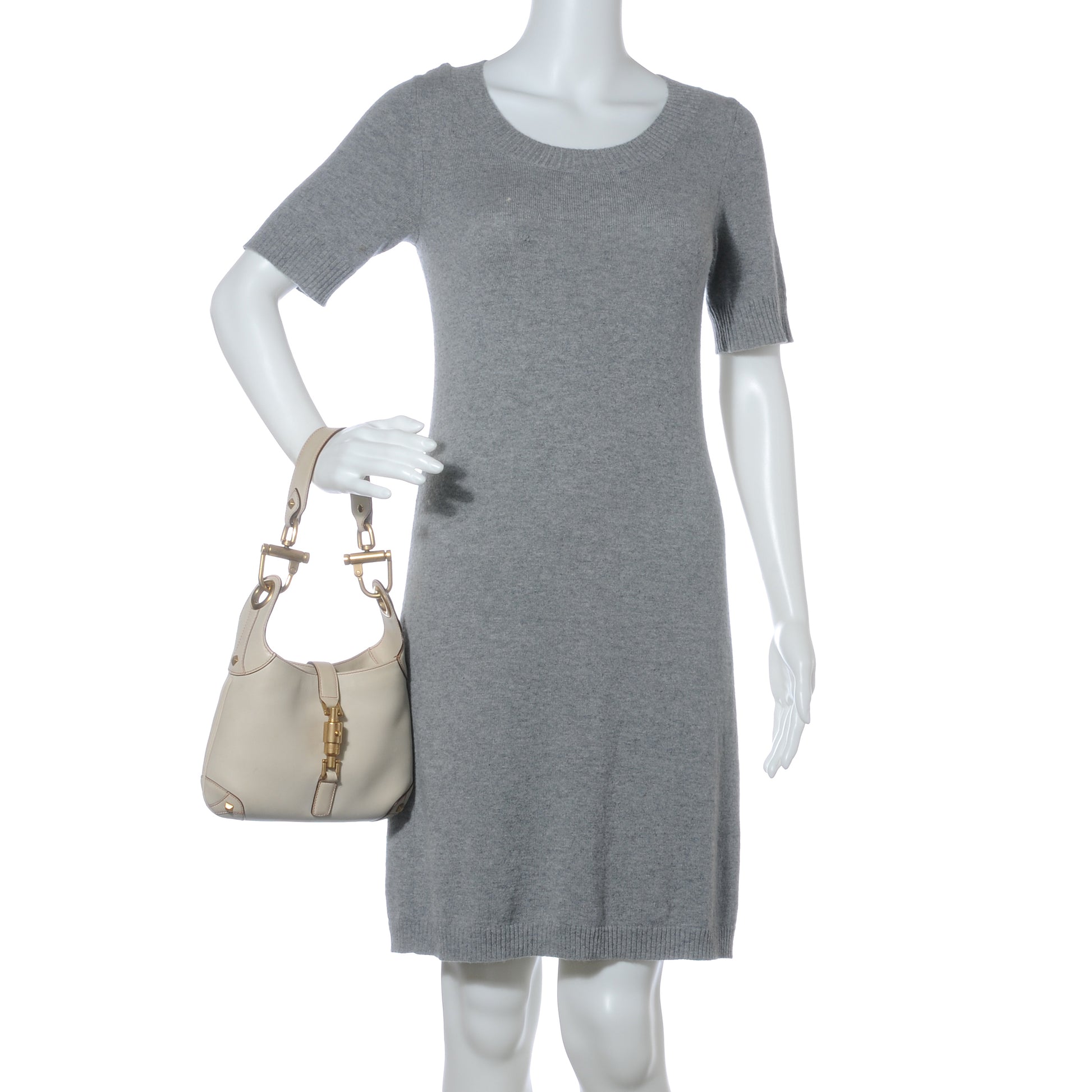 Gucci Leather Small Piston Lock Jackie O Hobo Off White 2 of 7