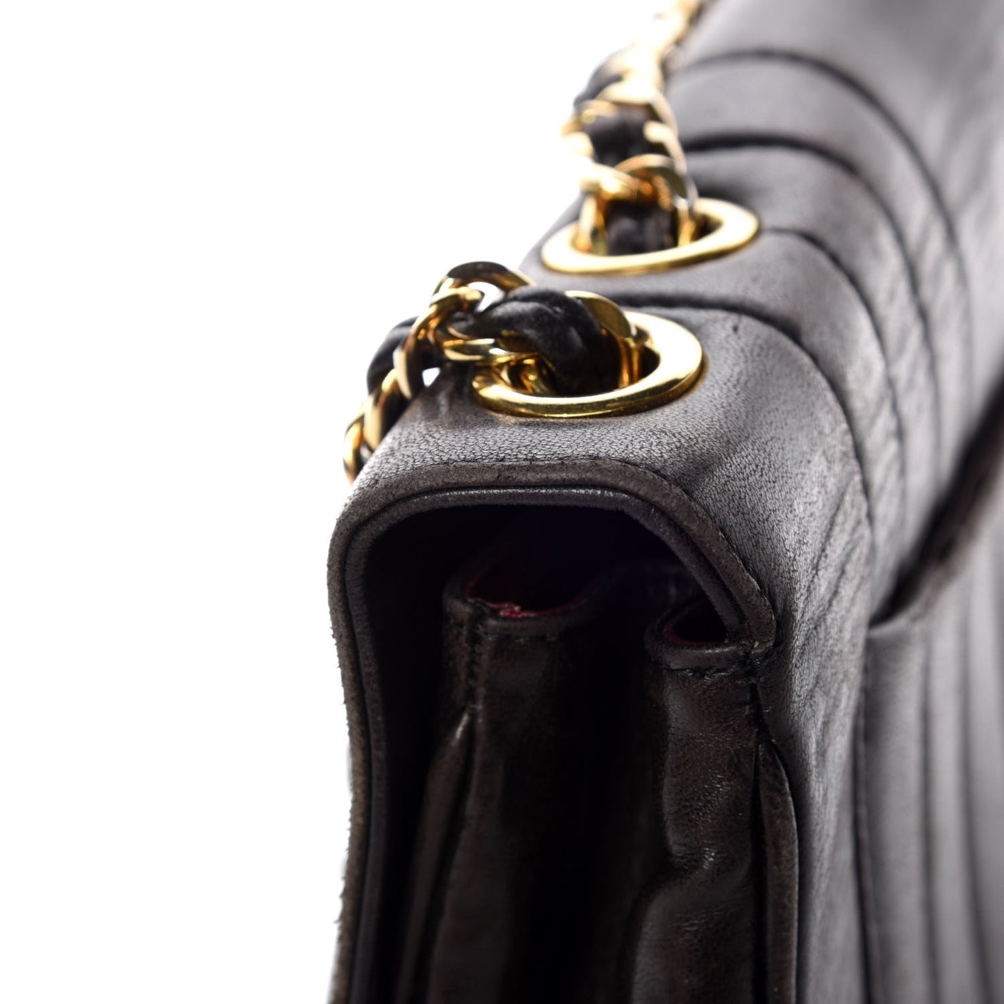 Lambskin Vertical Quilt Jumbo Single Flap Black