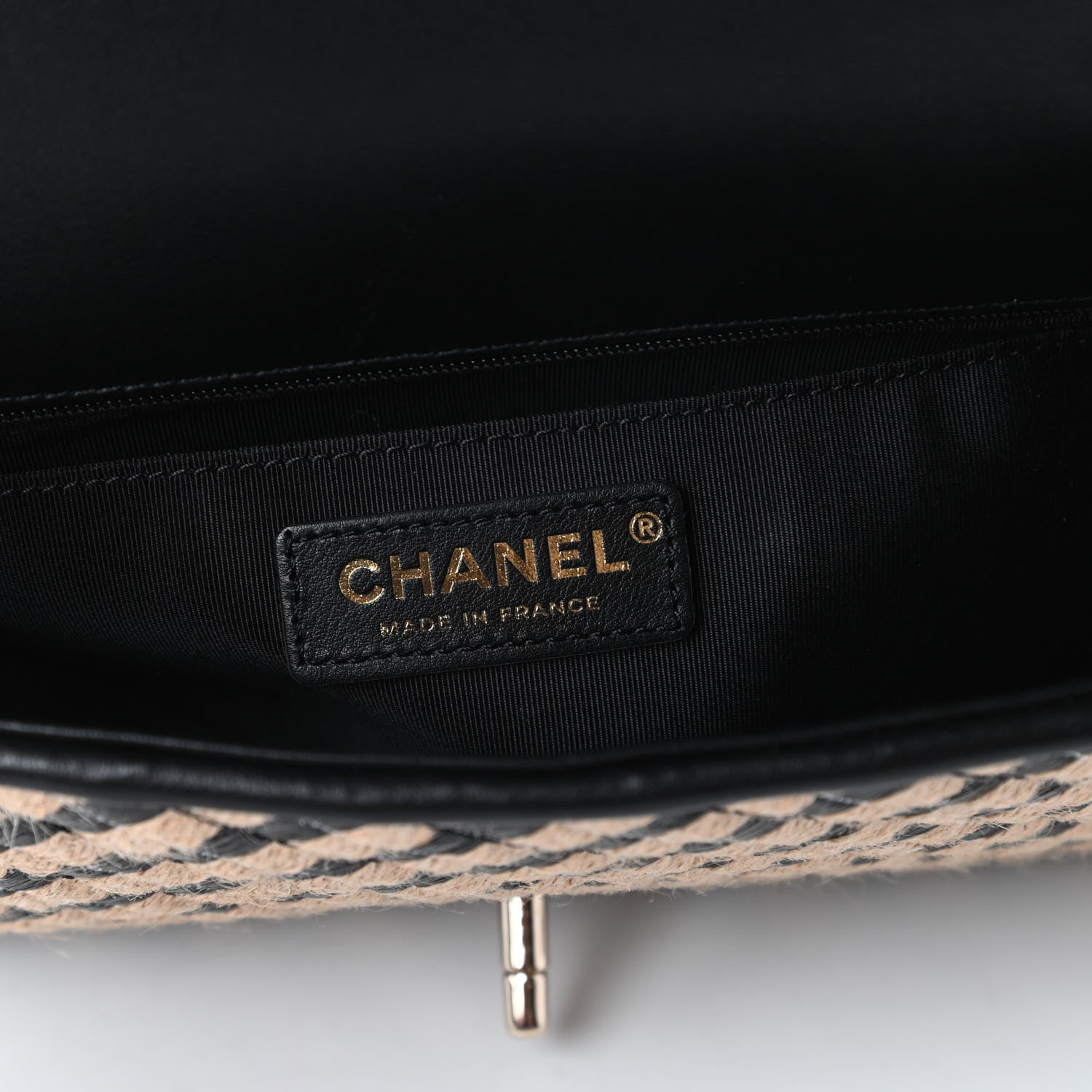 Chanel Raffia Jute Striped Medium Single Flap Black Beige 8 of 10