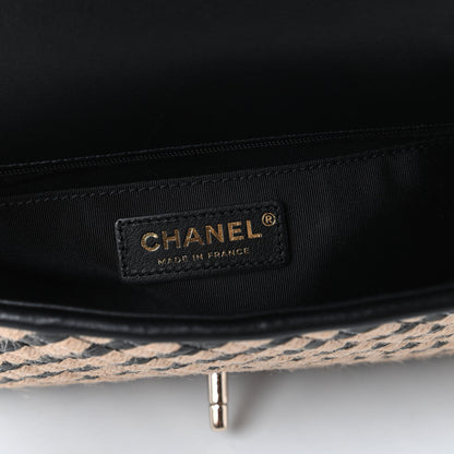 Chanel Raffia Jute Striped Medium Single Flap Black Beige 8 of 10