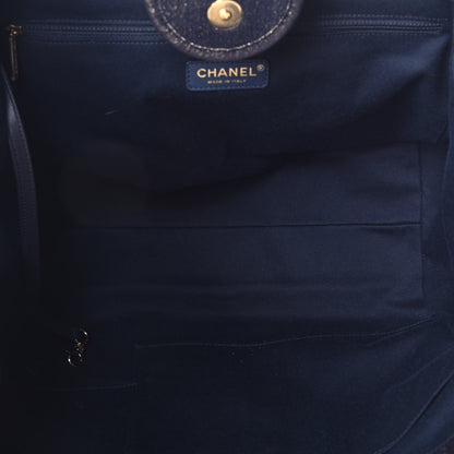 Chanel Lurex Canvas Medium Deauville Tote Navy Blue Gold 6 of 10