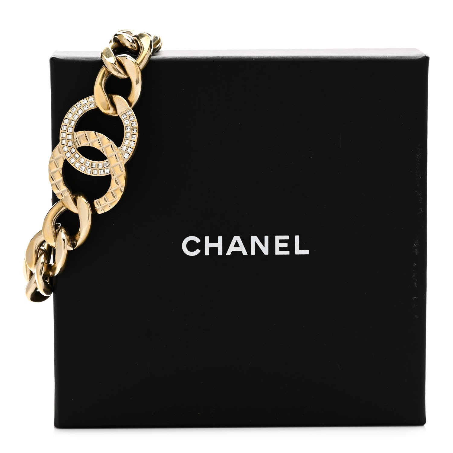 Chanel Baguette Crystal Quilted CC Chain Bracelet Gold 5 of 5