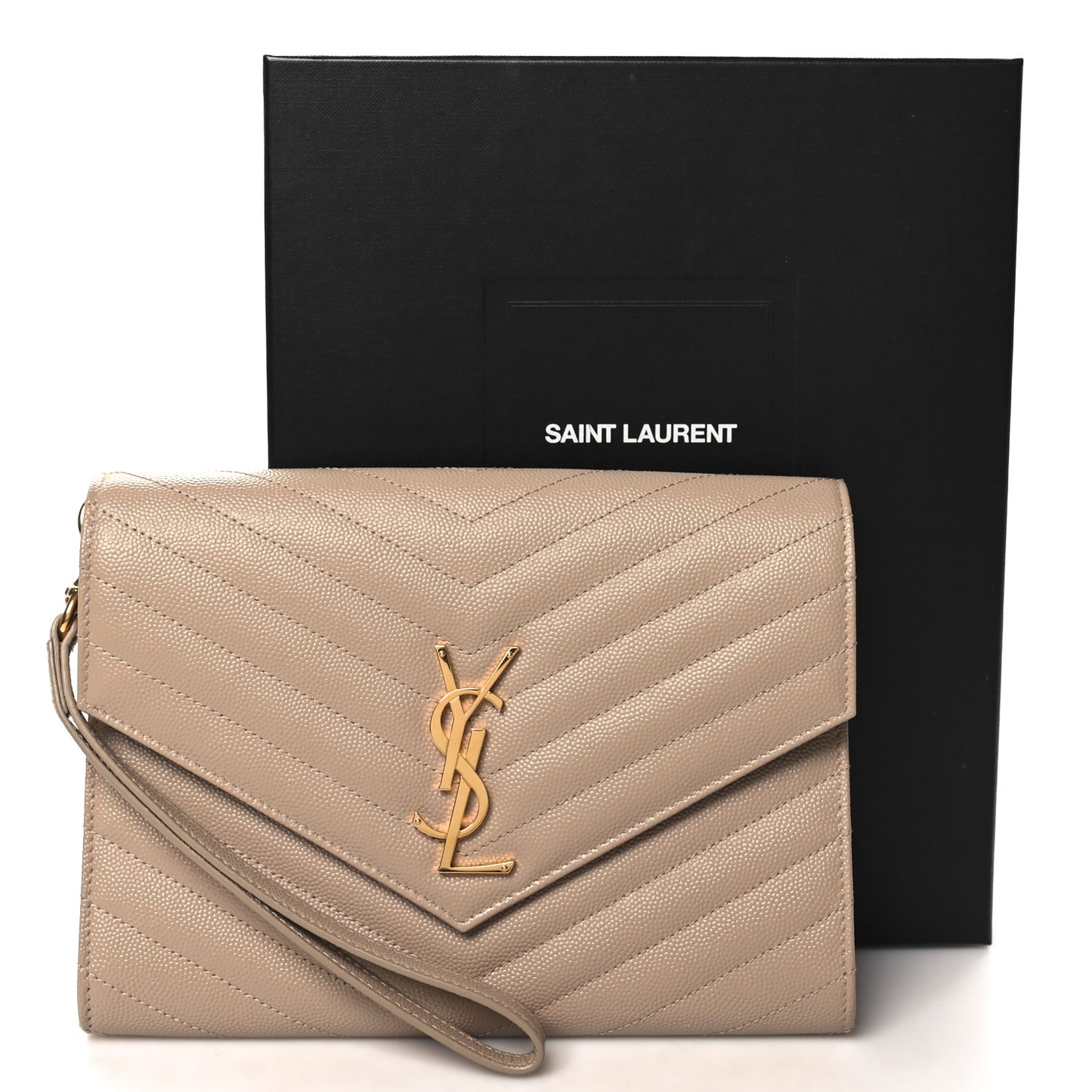 Grain De Poudre Matelasse Chevron Monogram Cassandre Flap Pouch Dark Beige