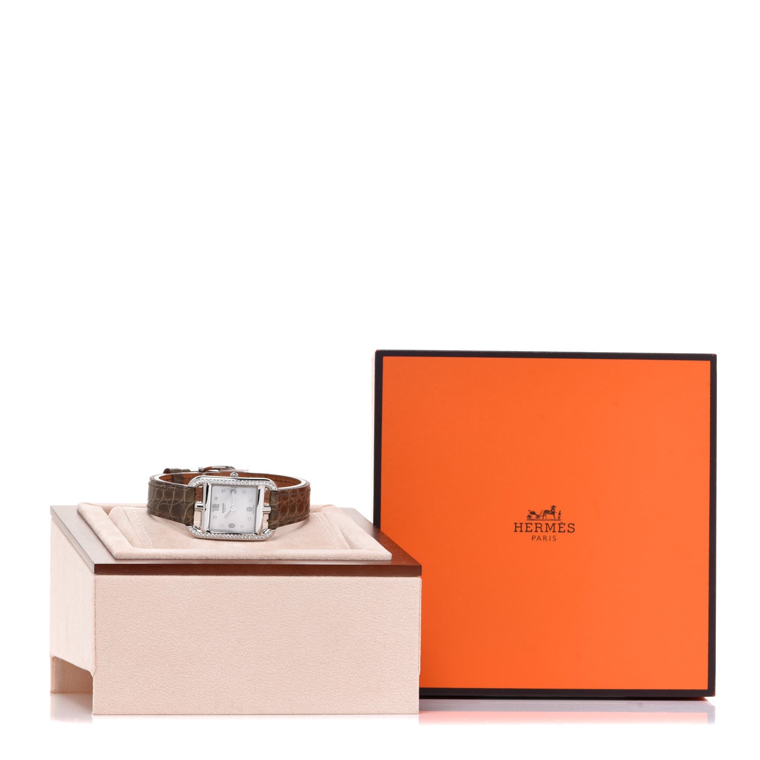 Hermes Stainless Steel Alligator Diamond Bezel Mother of Pearl 23mm Cape Cod Quartz Watch Gris Elephant 5 of 5
