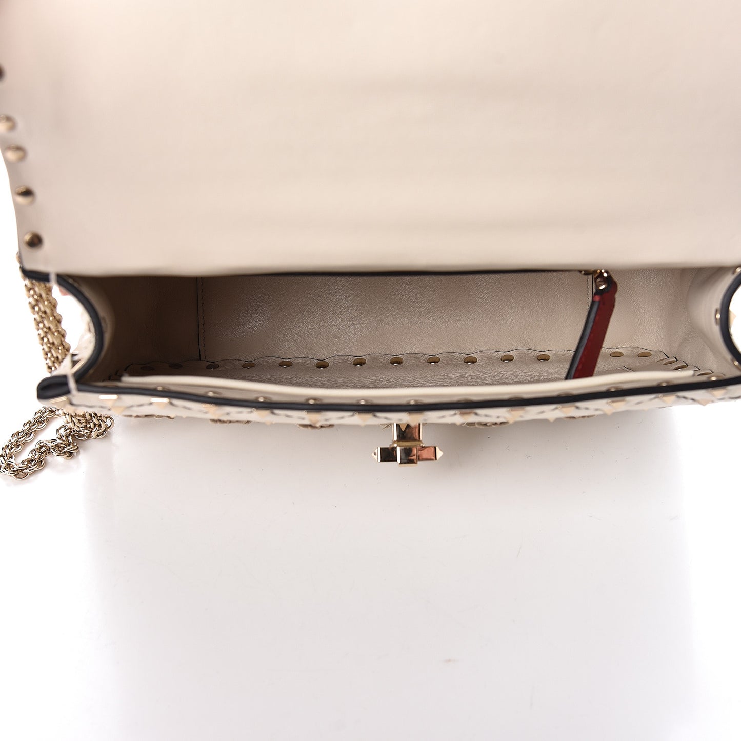 Lambskin Flower Medium Rockstud Spike Shoulder Bag Ivory