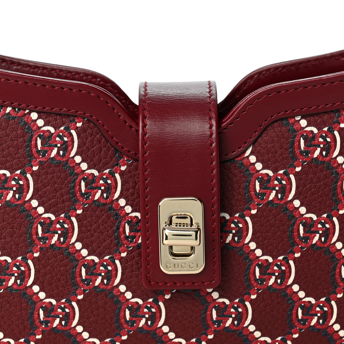 Gucci Calfskin Monogram Mini Moon Side Shoulder Bag Rosso Ancora Red 7 of 9