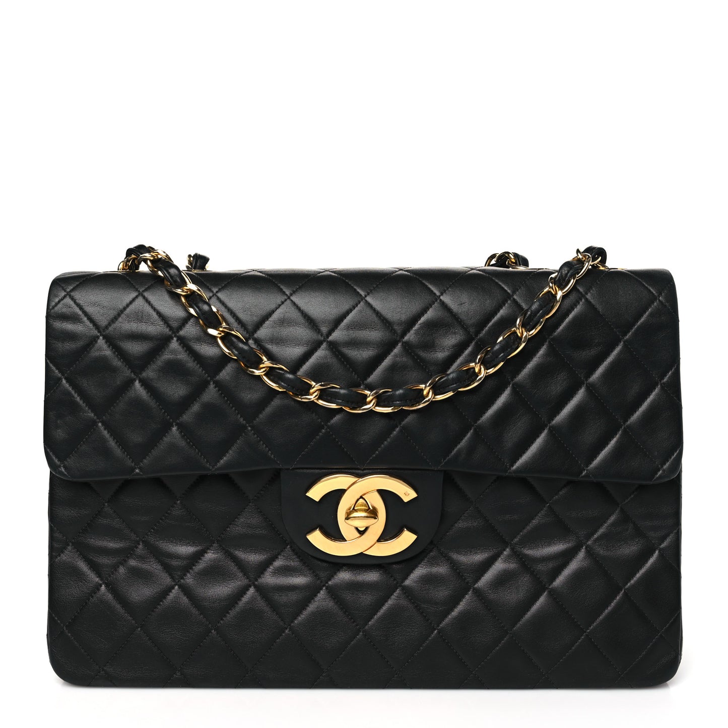 Lambskin Quilted XL Jumbo Single Flap Black