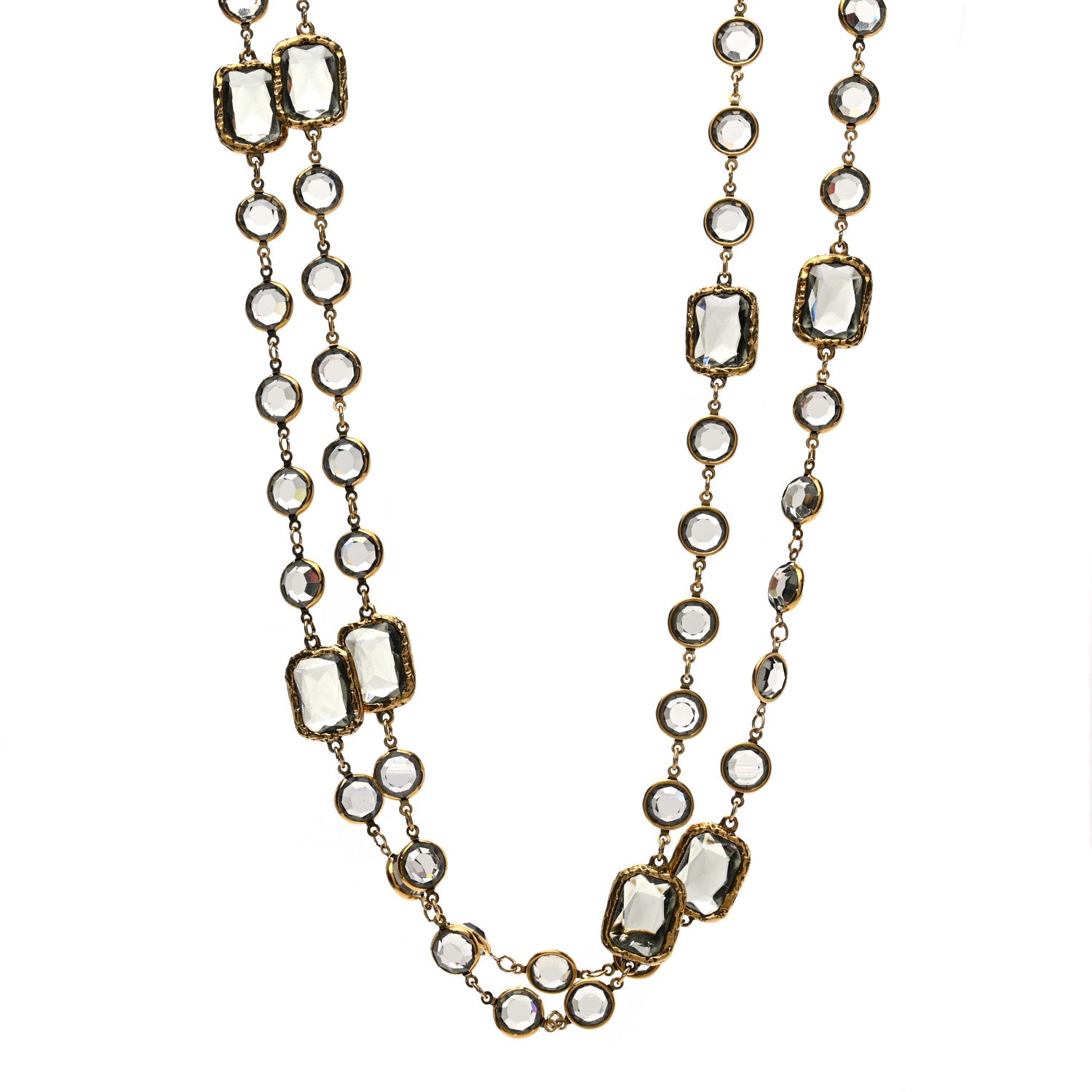Chanel Swarovski Crystal Chicklet Sautoir Necklace Gold Blue 1 of 4