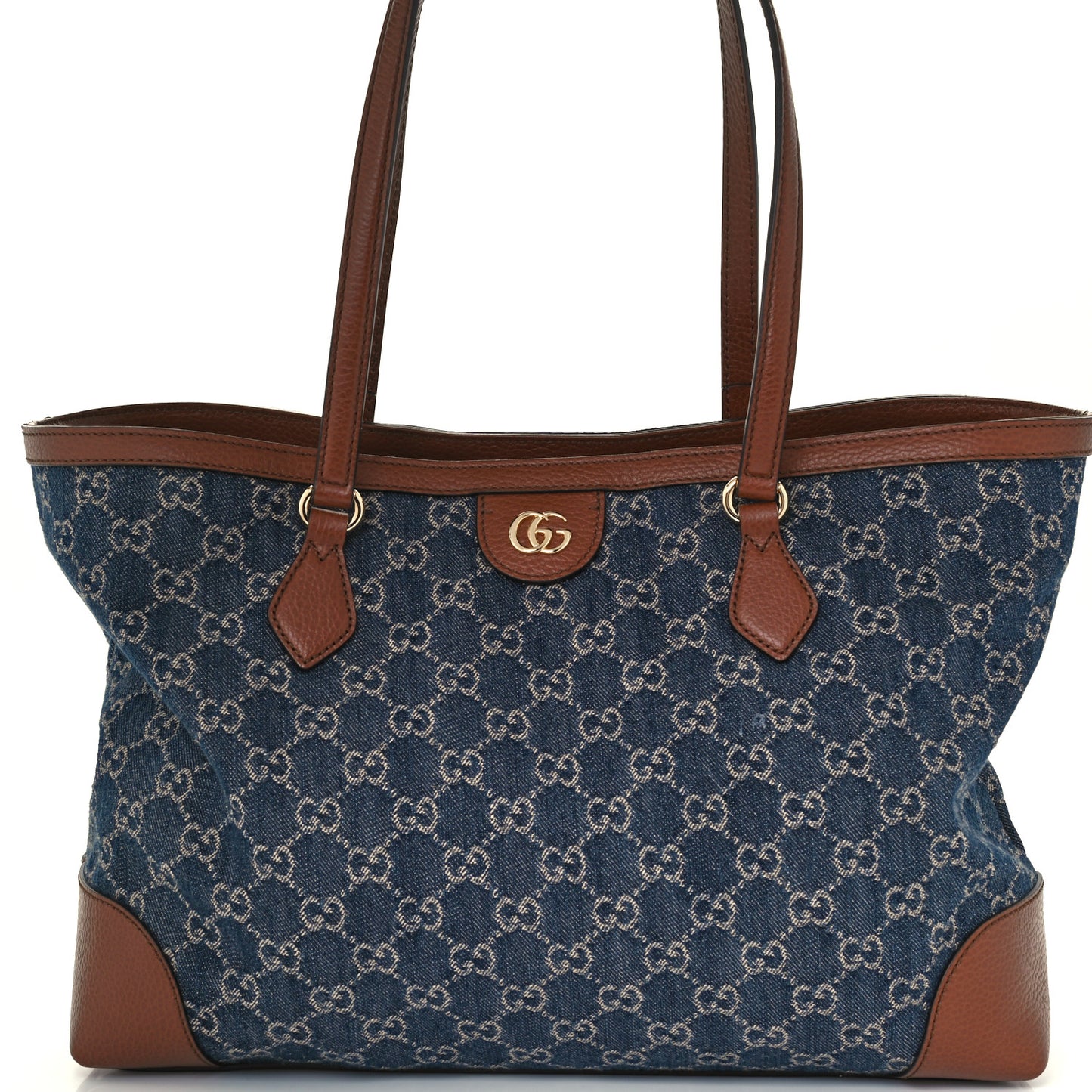 New Denim GG Monogram Medium Ophidia Shopping Tote Blue Tea Cuir