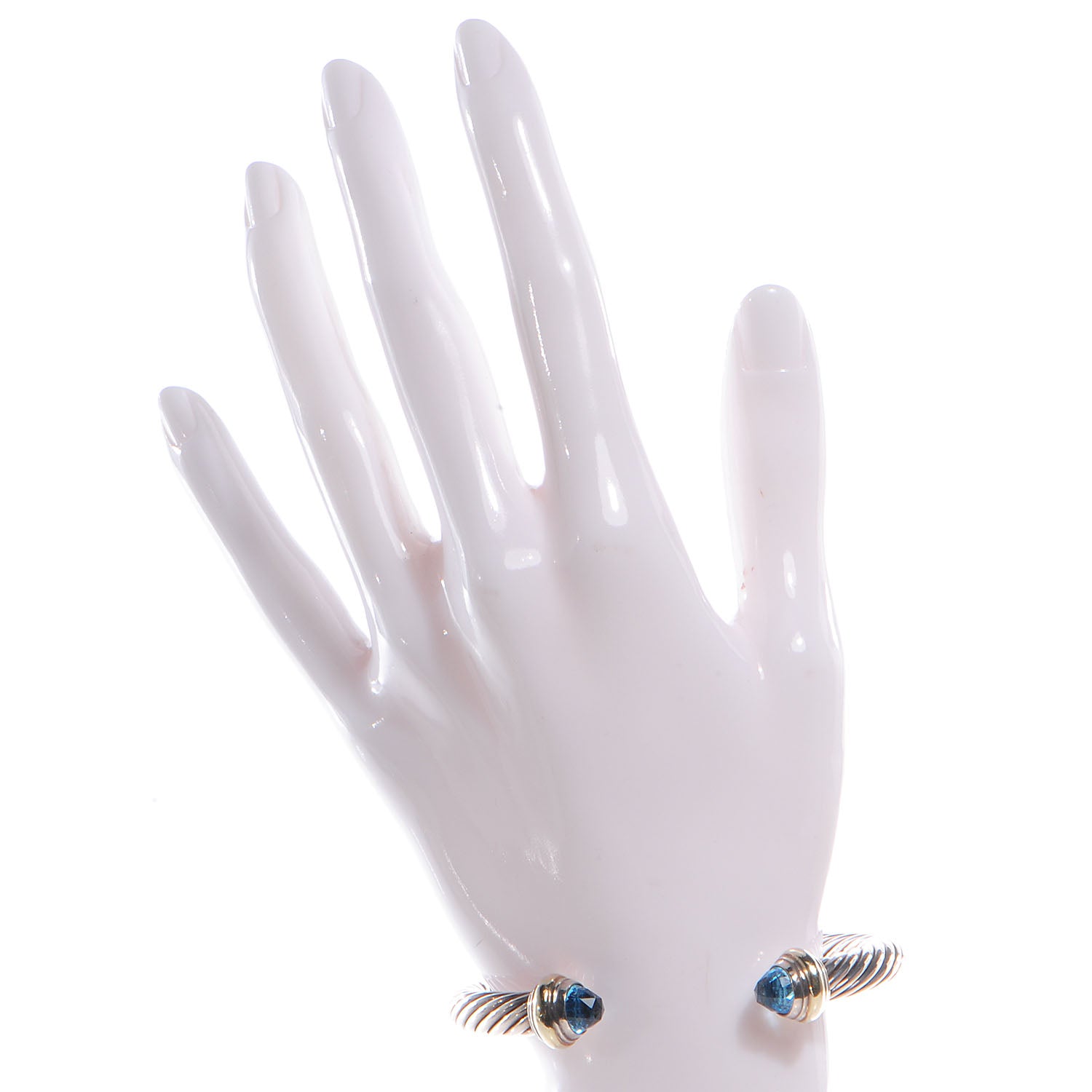 David Yurman Sterling Silver 14K Yellow Gold Blue Topaz 7mm Cable Classics Bracelet 2 of 6