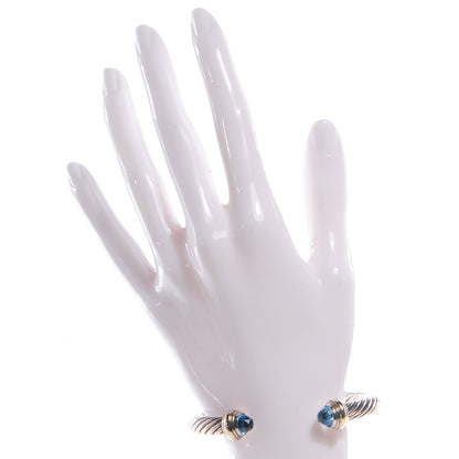 David Yurman Sterling Silver 14K Yellow Gold Blue Topaz 7mm Cable Classics Bracelet 2 of 6