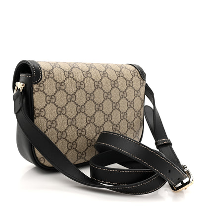 Gucci GG Supreme Monogram Horsebit 1955 Soft Small Shoulder Bag Beige Black 3 of 12