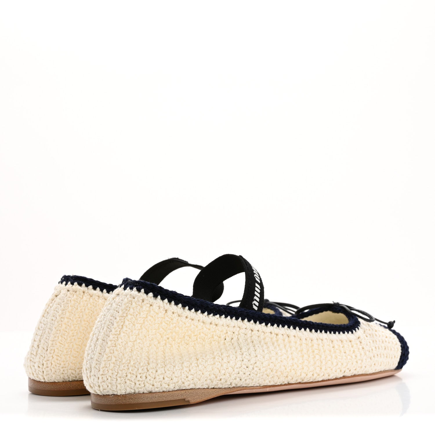 Miu Miu Cotton Crochet Knit Ballerina Flats 39 Avorio Blue 9 of 18