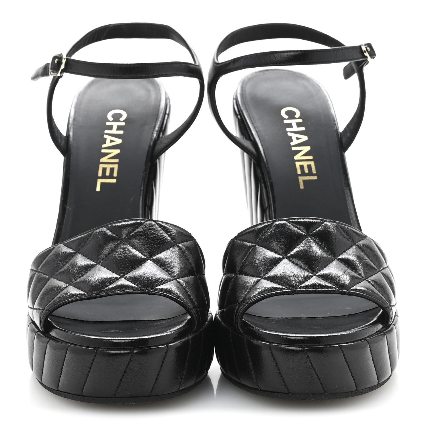 Chanel Shiny Lambskin Quilted Platform Sandals 38.5 Black 3 of 9