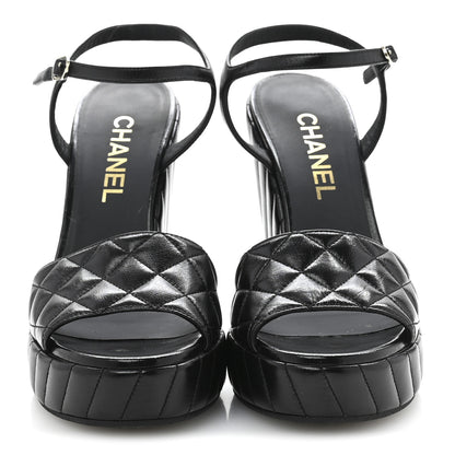 Chanel Shiny Lambskin Quilted Platform Sandals 38.5 Black 3 of 9