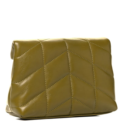 Saint Laurent Lambskin Monogram Loulou Puffer Pouch Clutch Olive 3 of 10