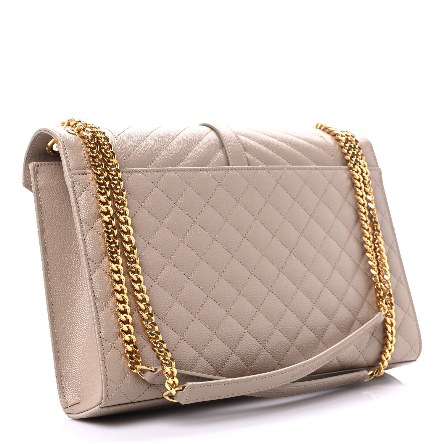 Saint Laurent Grain De Poudre Mixed Matelasse Large Triquilt Monogram Satchel Dark Beige 3 of 9