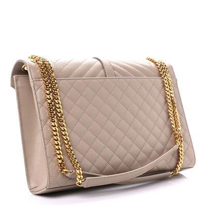 Saint Laurent Grain De Poudre Mixed Matelasse Large Triquilt Monogram Satchel Dark Beige 3 of 9