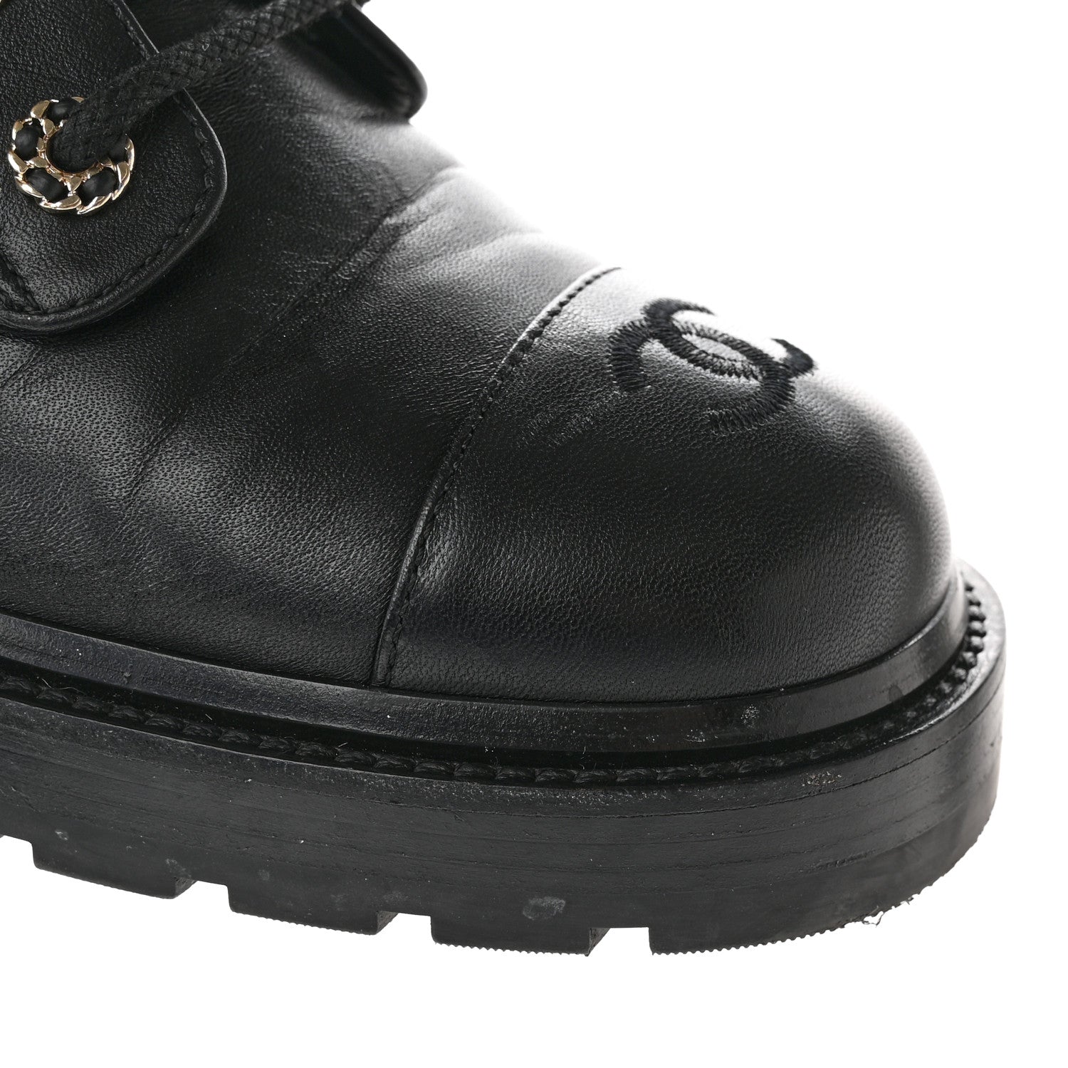 Chanel Shiny Lambskin Quilted Lace Up Combat Boots 40.5 Black 12 of 14