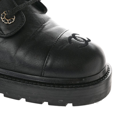 Chanel Shiny Lambskin Quilted Lace Up Combat Boots 40.5 Black 12 of 14