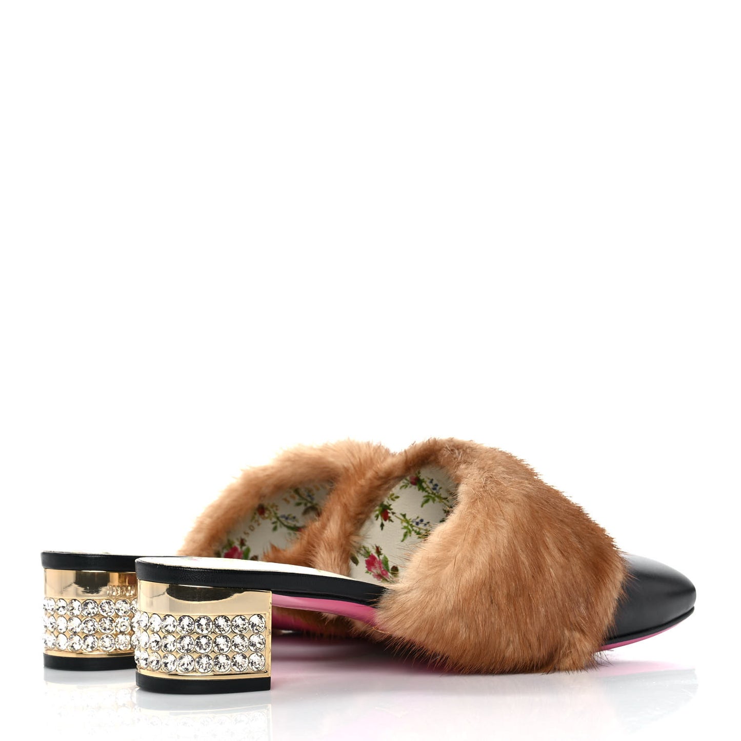 Mink Malaga Kid Crystal Candy Mules 39.5 Light Brown Black