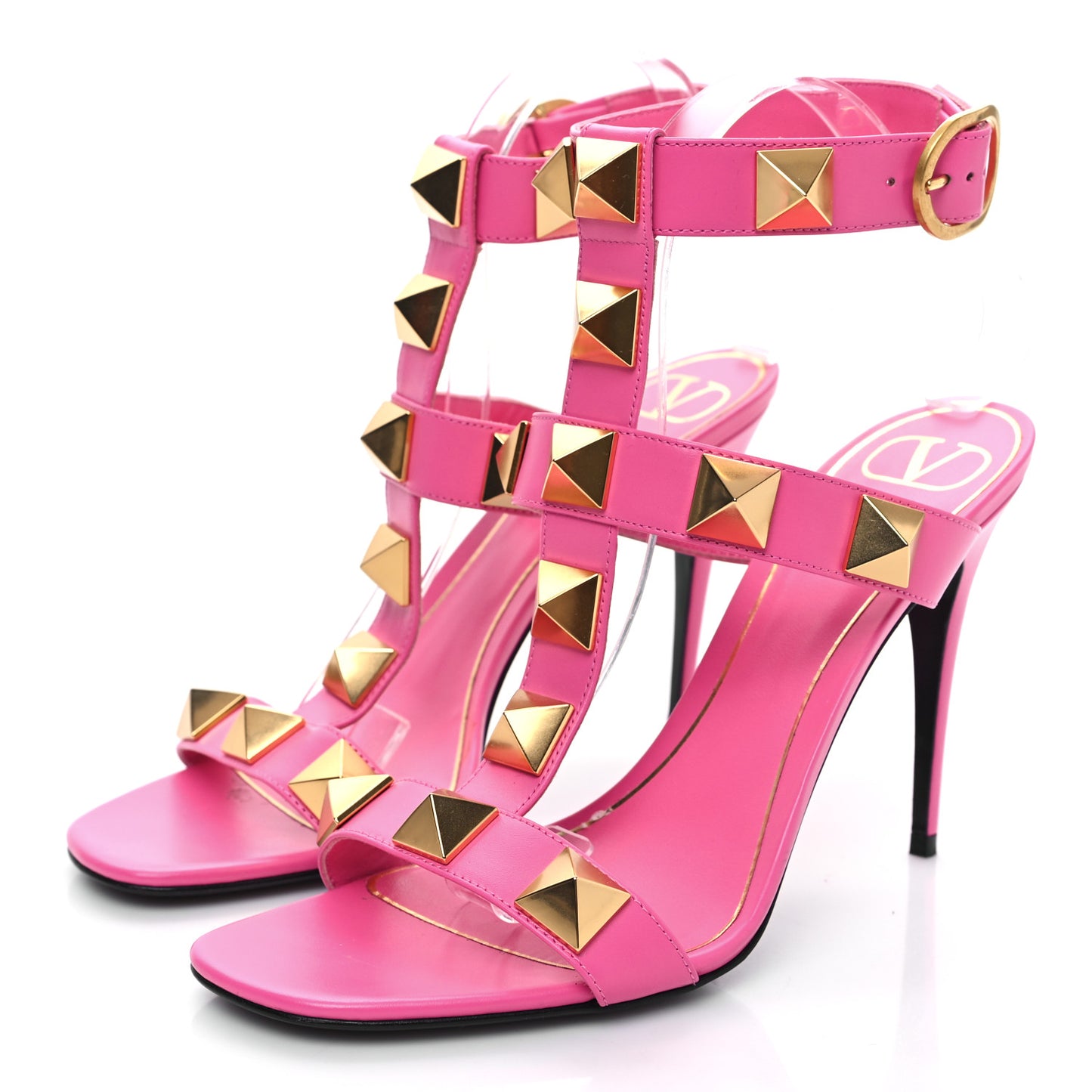 Calfskin Roman Stud Ankle Strap 100mm Sandals 40 Feminine Pink