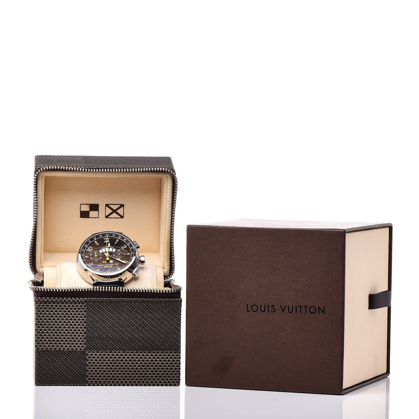 Stainless Steel Calfskin 44mm Tambour Regate Chronograph Automatic Watch Brown