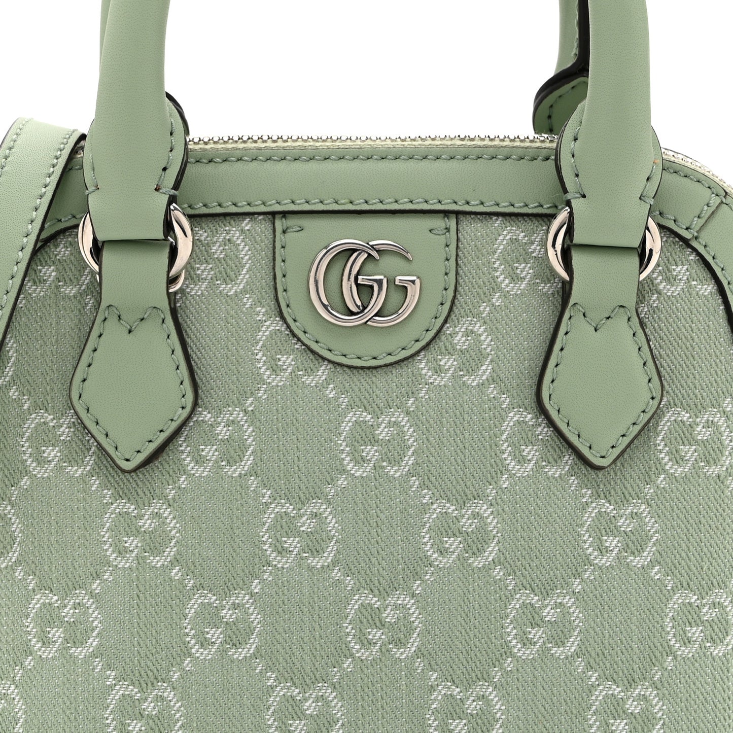 Summer Denim Calfskin GG Monogram Web Mini Top Handle Ophidia Dome Shoulder Bag Pale Green
