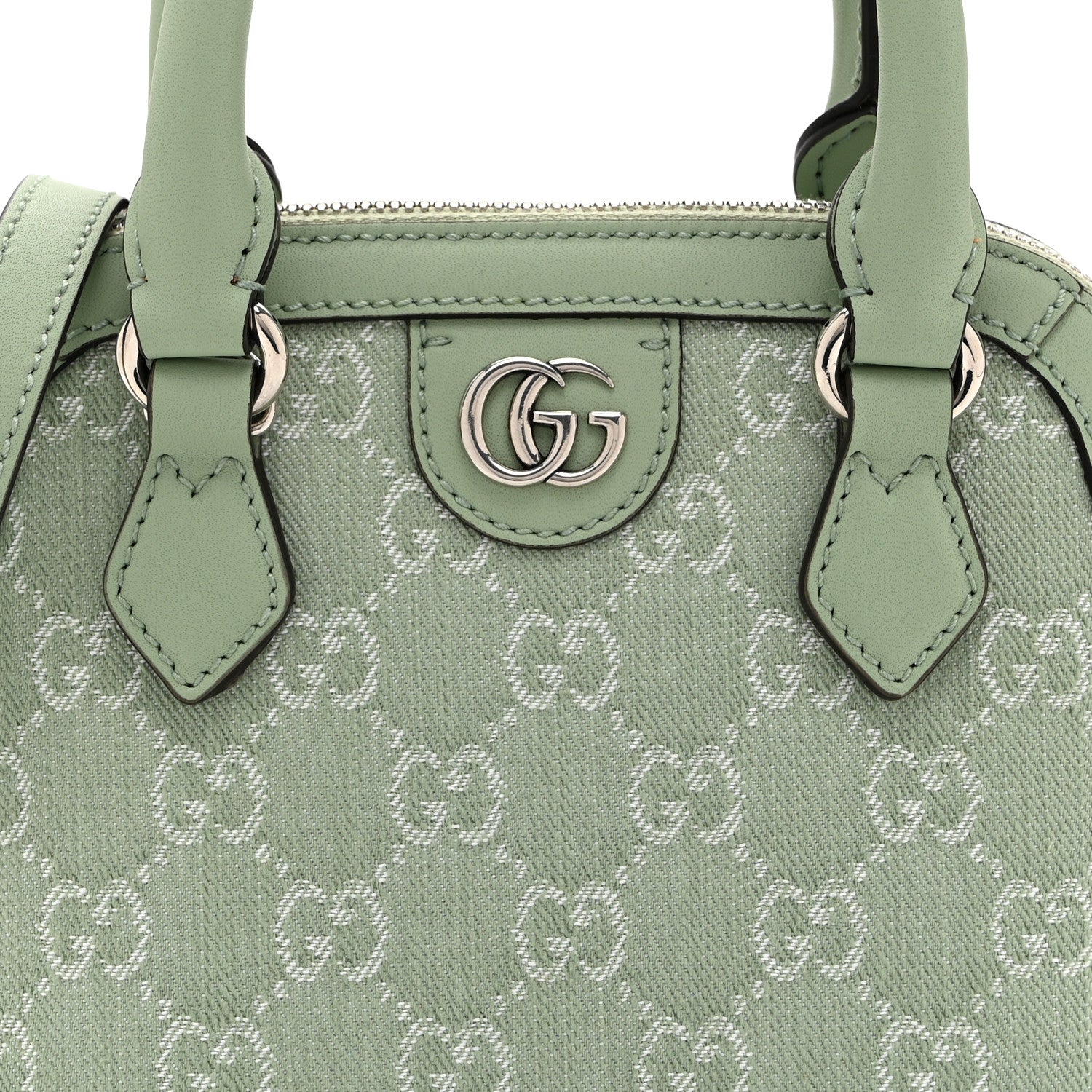 Gucci Summer Denim Calfskin GG Monogram Web Mini Top Handle Ophidia Dome Shoulder Bag Pale Green 16 of 22